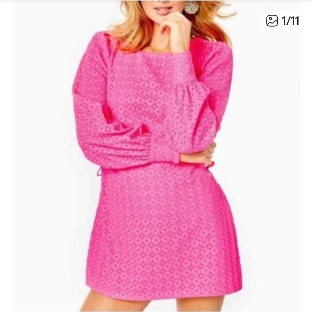 Vibrant Pink Long Sleeve Romper. Lilly Pulitzer